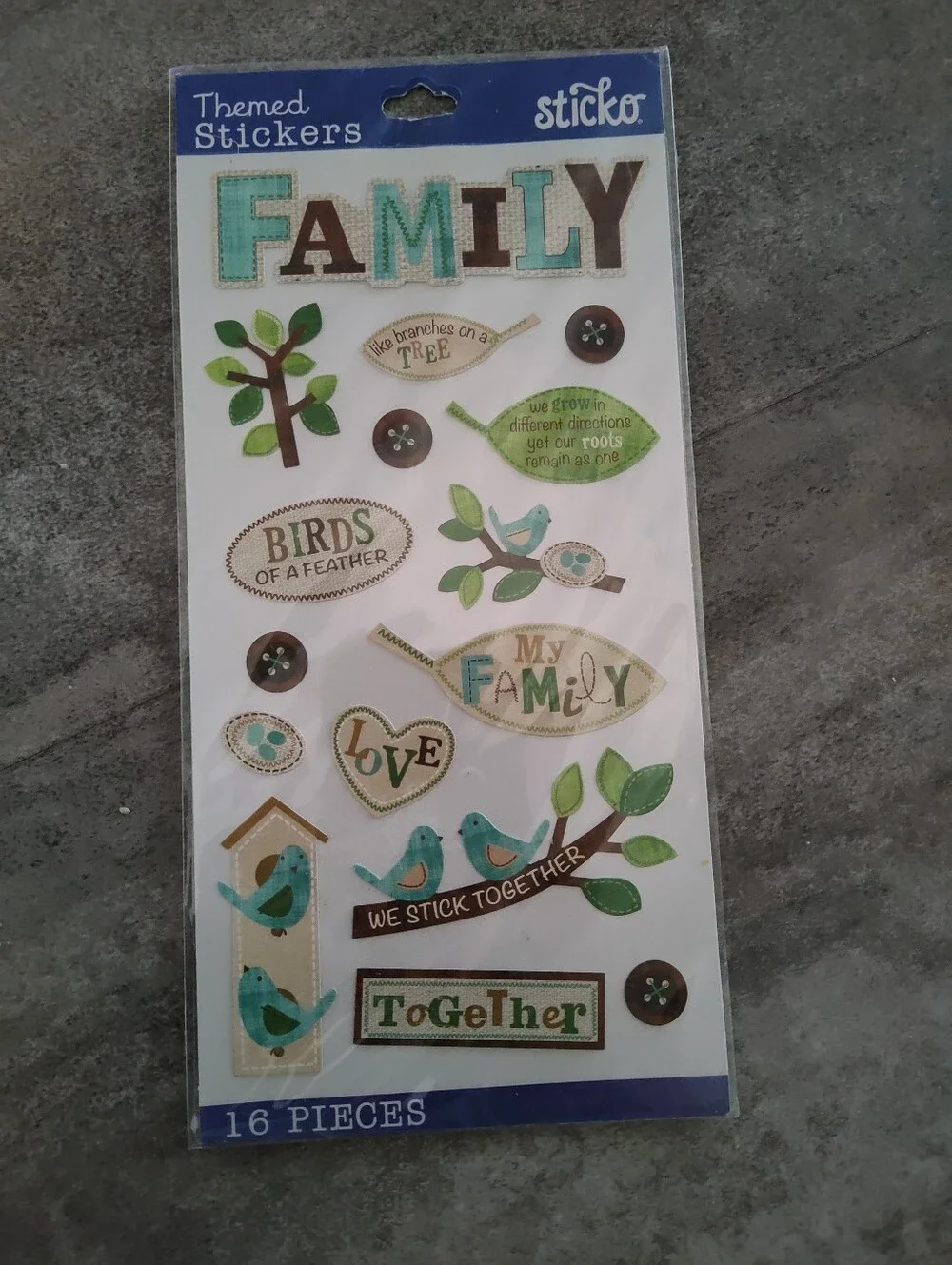 Sticko The Family Tree Themed Stickers 16pc Family Roots Birds Love Scrapbooking